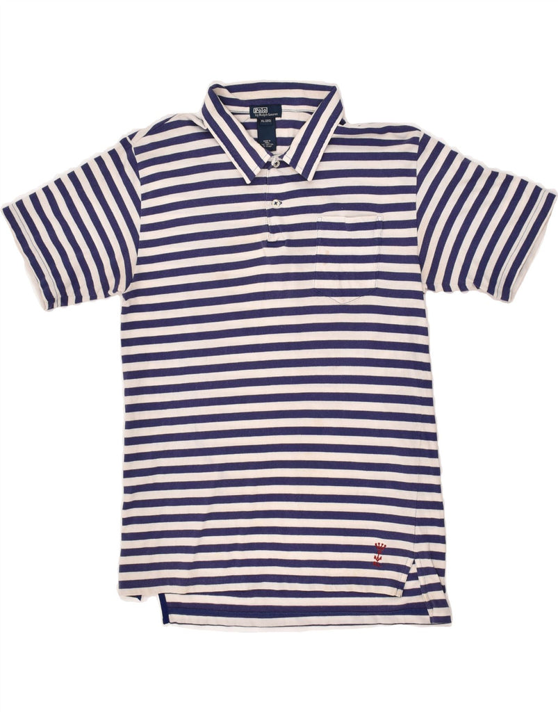 POLO RALPH LAUREN Boys Polo Shirt 15-16 Years XL Navy Blue Striped Cotton | Vintage Polo Ralph Lauren | Thrift | Second-Hand Polo Ralph Lauren | Used Clothing | Messina Hembry 