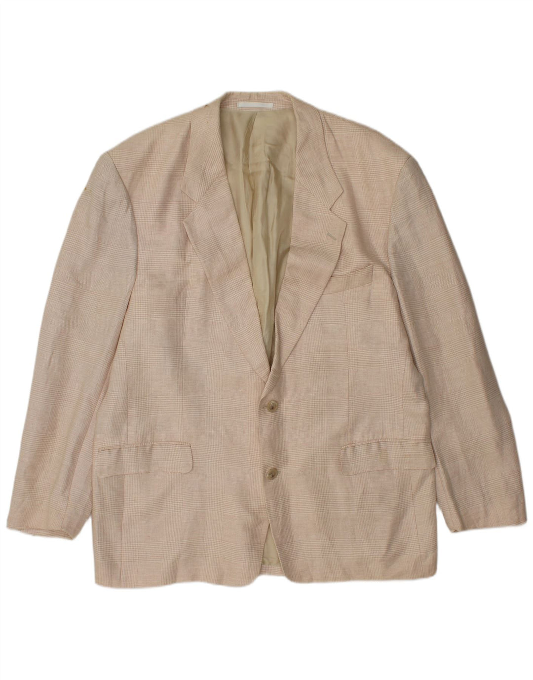HUGO BOSS Mens 2 Button Blazer Jacket EU 56 3XL Beige Check Linen