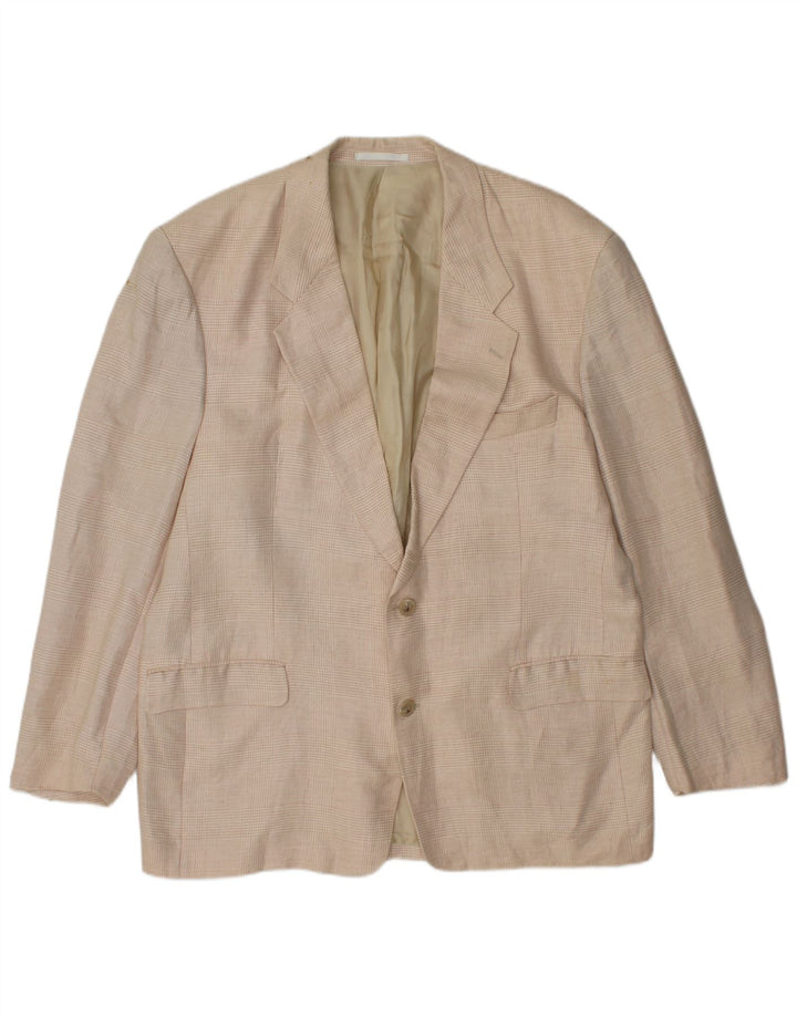 HUGO BOSS Mens 2 Button Blazer Jacket EU 56 3XL Beige Check Linen