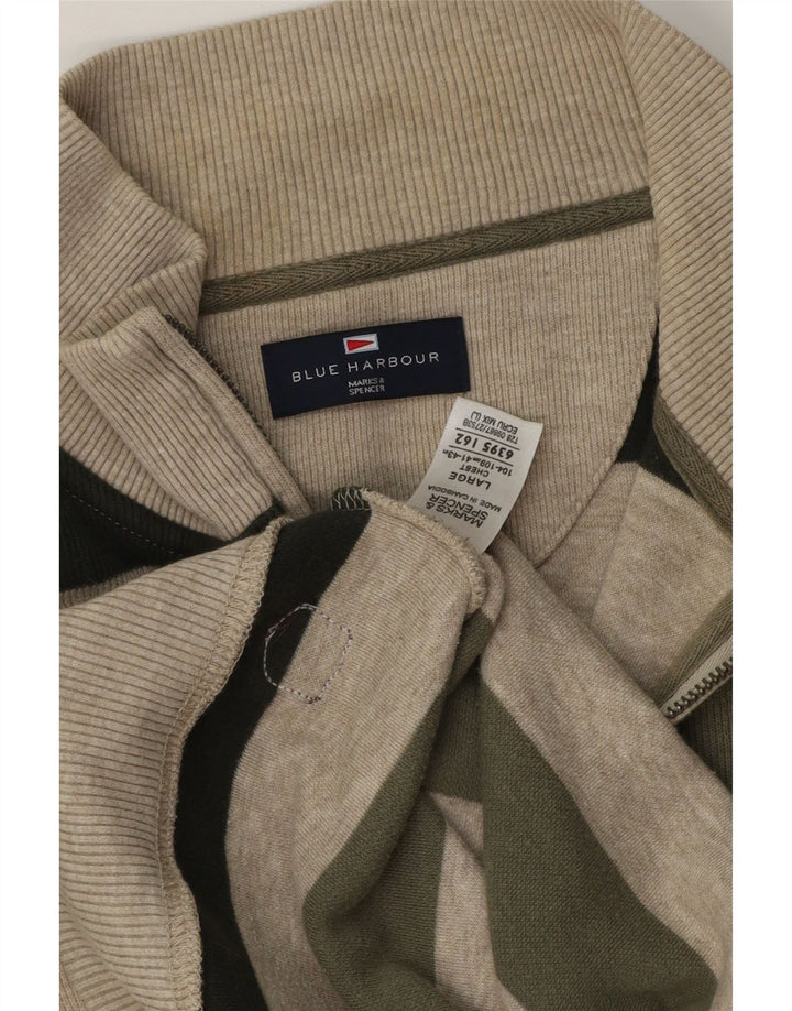 Marks & Spencer Mens Blue Harbour Zip Neck Jumper Sweater Large Khaki