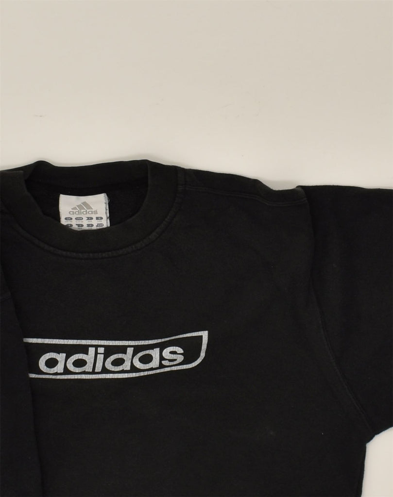 ADIDAS Boys Loose Fit Graphic Sweatshirt Jumper 9-10 Years Black Cotton | Vintage Adidas | Thrift | Second-Hand Adidas | Used Clothing | Messina Hembry 