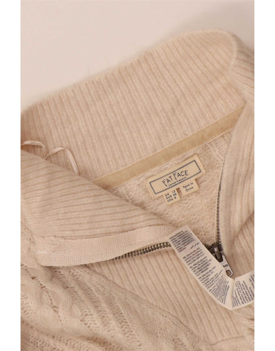 Fat Face Womens Oversized Zip Neck Jumper Sweater UK 12 Medium Off White