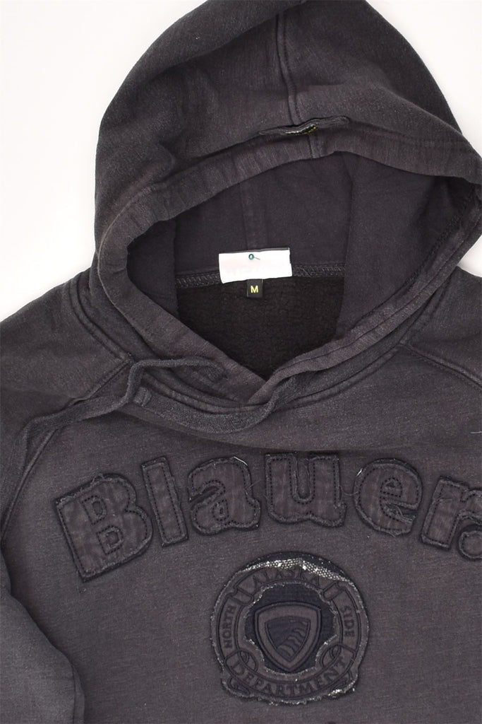 BLAUER Mens Graphic Hoodie Jumper Medium Black Cotton | Vintage Blauer | Thrift | Second-Hand Blauer | Used Clothing | Messina Hembry 