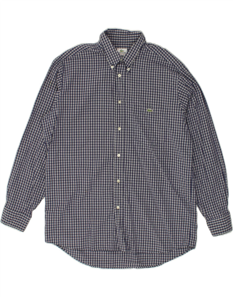 LACOSTE Mens Loose Fit Shirt Size 41 Medium Navy Blue Check Cotton | Vintage Lacoste | Thrift | Second-Hand Lacoste | Used Clothing | Messina Hembry 