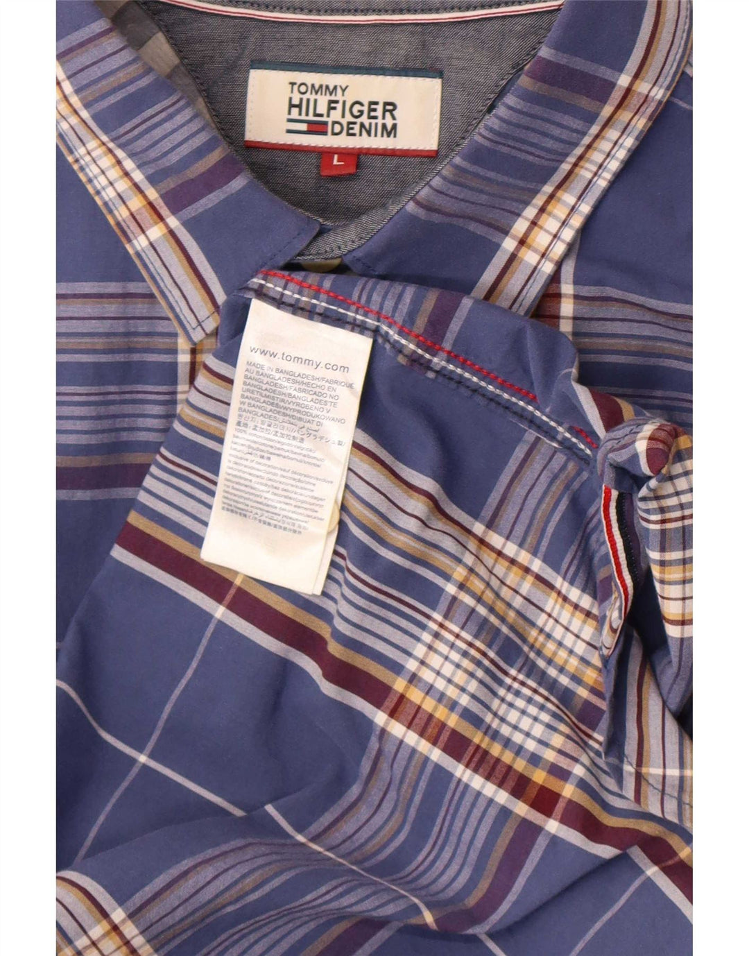 Tommy Hilfiger Mens Regular Fit Shirt Large Blue Check Cotton
