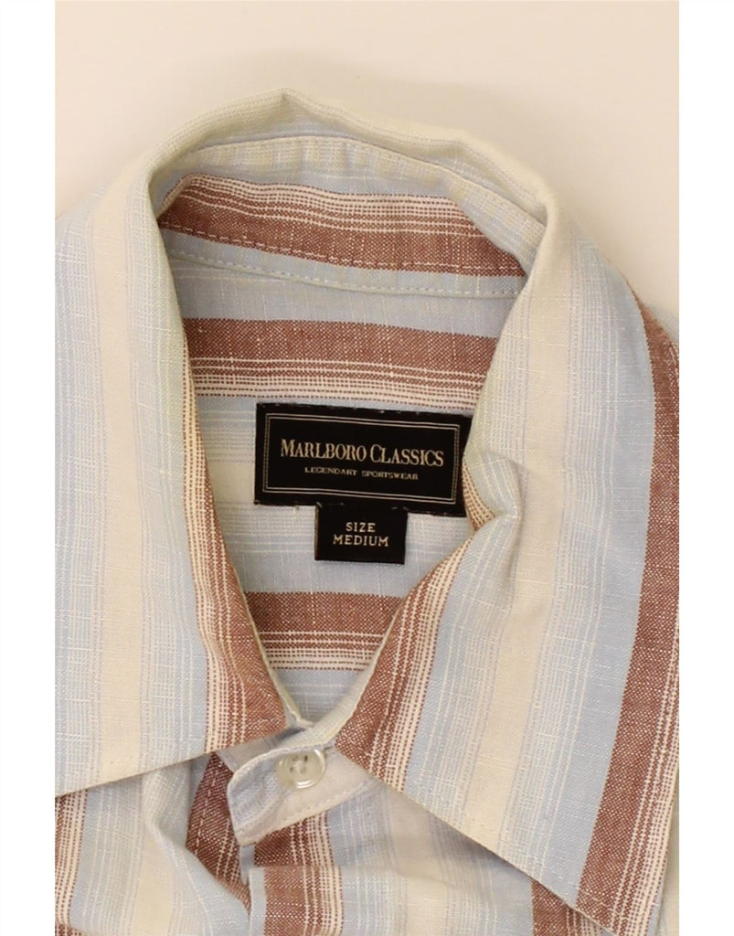 MARLBORO CLASSICS Mens Short Sleeve Shirt Medium Blue Striped Cotton Vintage Marlboro Classics and Second-Hand Marlboro Classics from Messina Hembry 