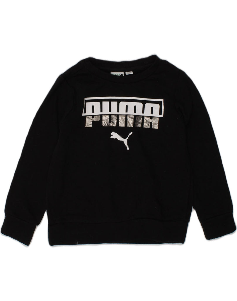 PUMA Girls Graphic Sweatshirt Jumper 3-4 Years Black Cotton | Vintage Puma | Thrift | Second-Hand Puma | Used Clothing | Messina Hembry 