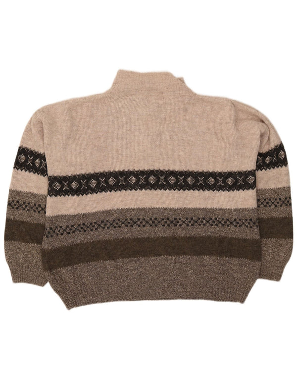 Southern Mens Zip Neck Jumper Sweater 2XL Beige Fair Isle Acrylic