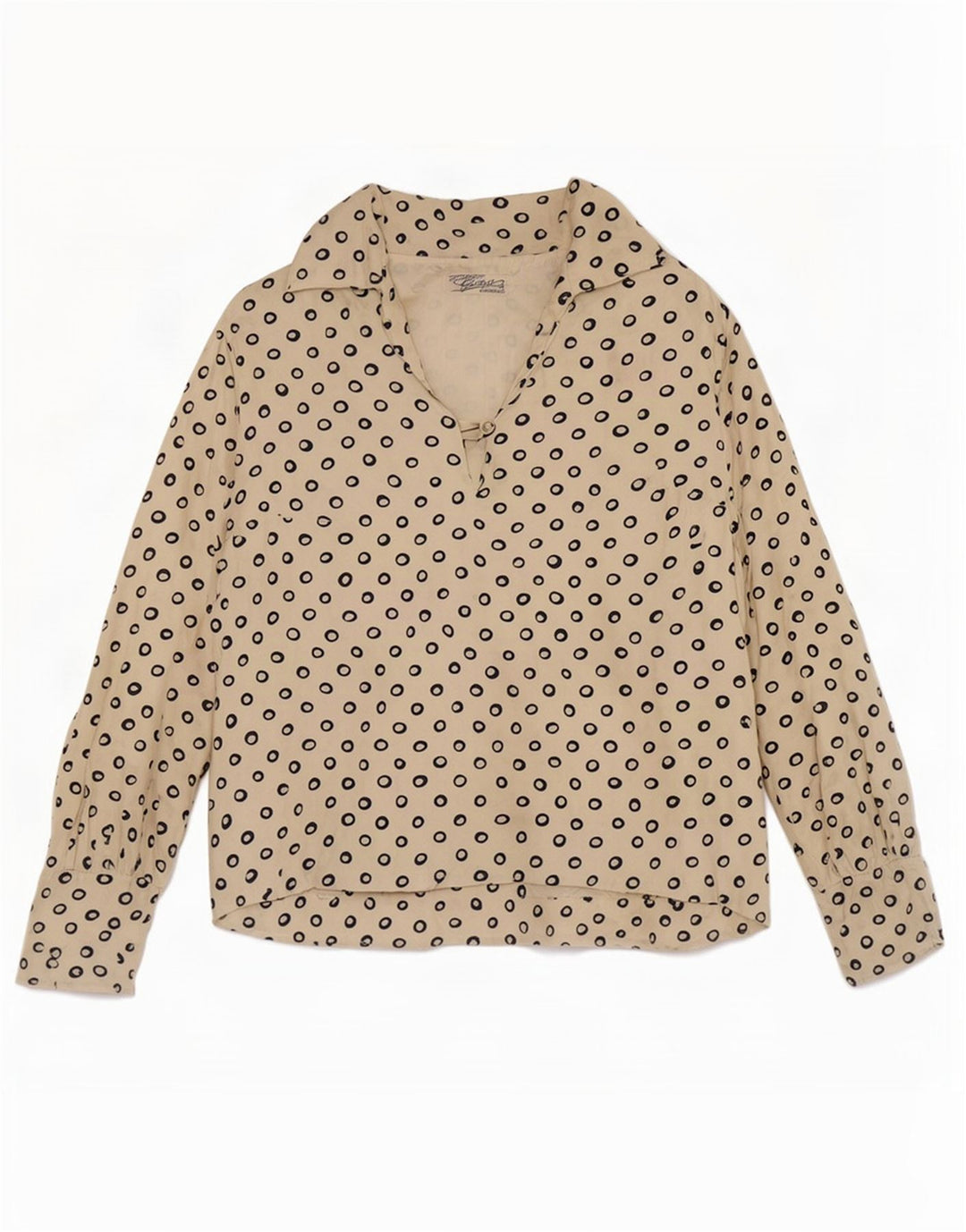 Vintage Womens Crop 3/4 Sleeve Blouse Top UK 12 Medium Beige Spotted