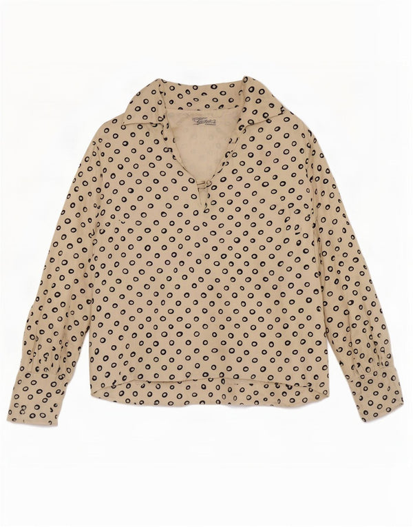 Vintage Womens Crop 3/4 Sleeve Blouse Top UK 12 Medium Beige Spotted
