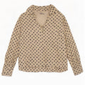 Vintage Womens Crop 3/4 Sleeve Blouse Top UK 12 Medium Beige Spotted