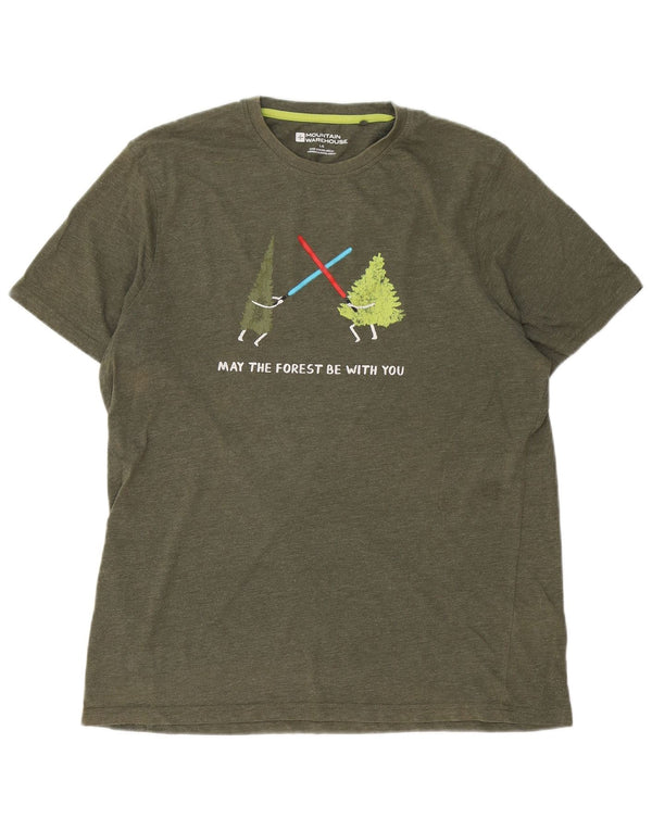 Mountain Warehouse Mens Graphic T-Shirt Top Large Green Cotton