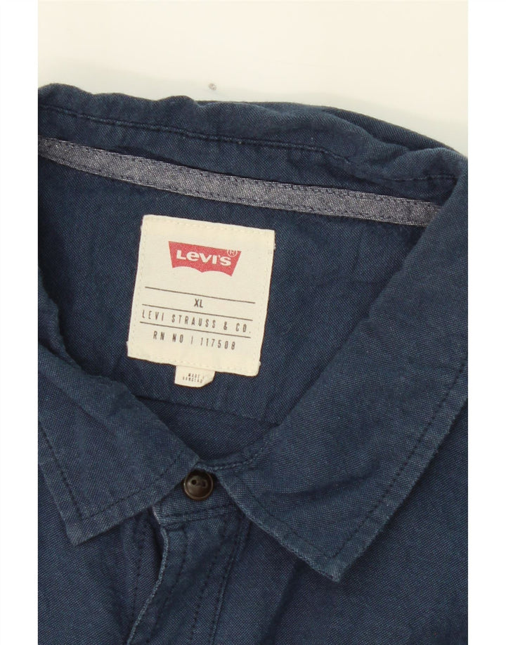 LEVI'S Mens Short Sleeve Shirt XL Navy Blue Cotton Vintage Levi's and Second-Hand Levi's from Messina Hembry 