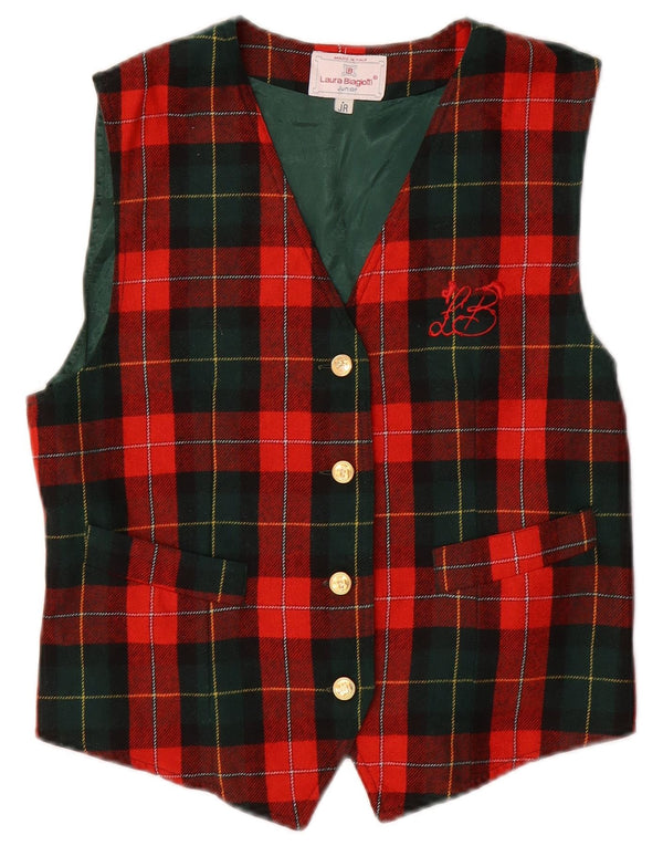 Laura Biagiotti Girls Waistcoat 9-10 Years Red Check Wool