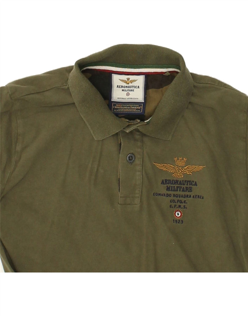 AERONAUTICA MILITARE Boys Long Sleeve Polo Shirt 9-10 Years Khaki Cotton | Vintage Aeronautica Militare | Thrift | Second-Hand Aeronautica Militare | Used Clothing | Messina Hembry 