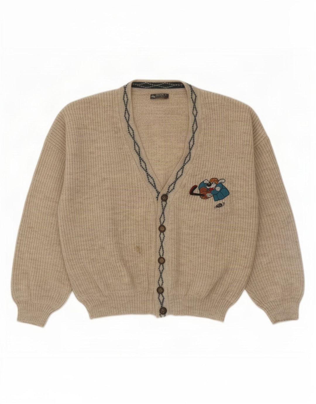Vintage Mens Cardigan Sweater Large Grey Wool