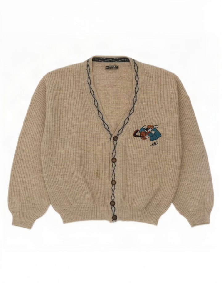 Vintage Mens Cardigan Sweater Large Grey Wool