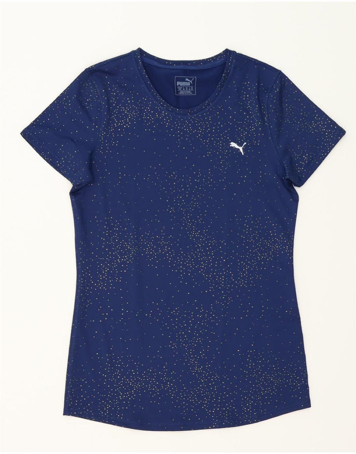 PUMA Womens T-Shirt Top UK 14 Medium Navy Blue Spotted Vintage Puma and Second-Hand Puma from Messina Hembry 