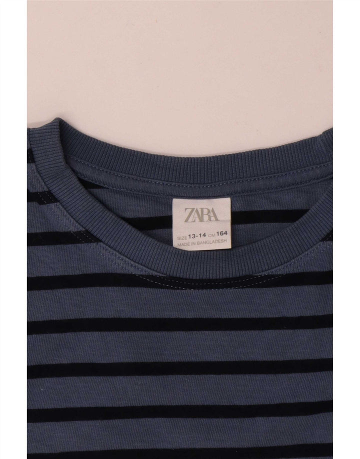 Zara Boys Top Long Sleeve 13-14 Years Blue Striped Cotton