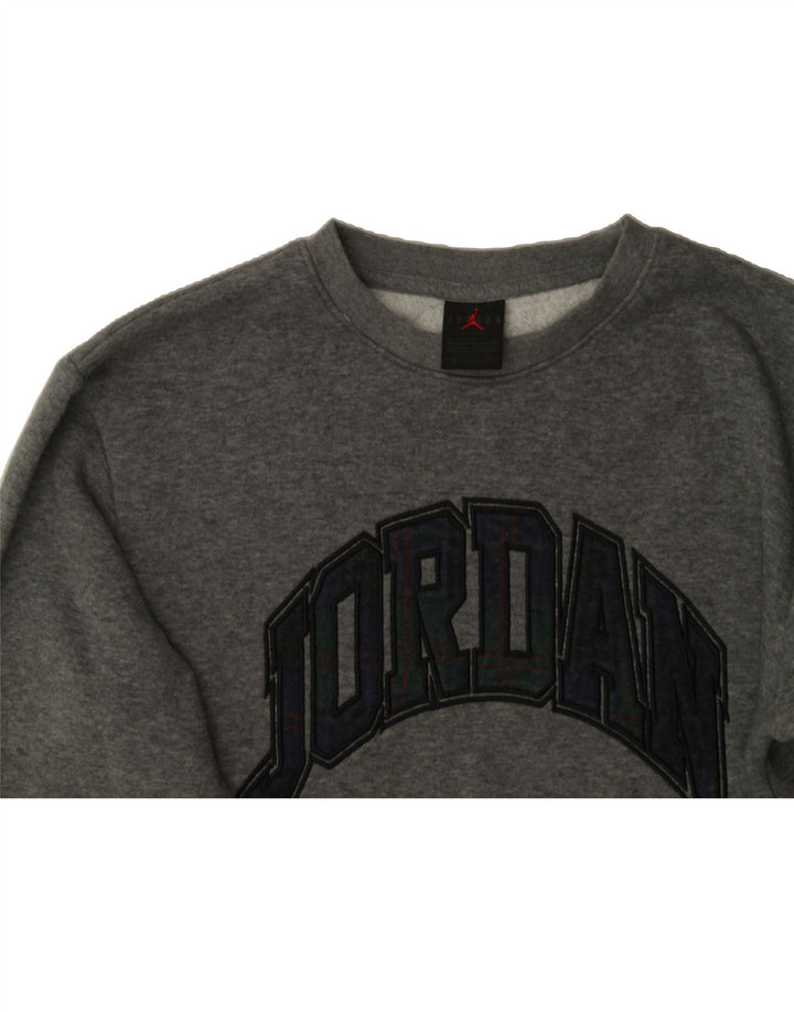 JORDAN Boys Graphic Sweatshirt Jumper 13-14 Years XL Grey Cotton Vintage Jordan and Second-Hand Jordan from Messina Hembry 