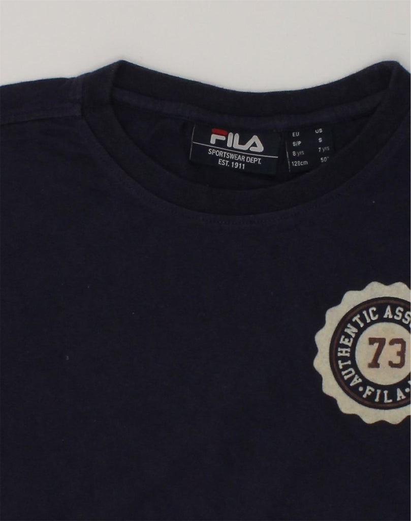 FILA Boys Graphic T-Shirt Top 7-8 Years Navy Blue Cotton | Vintage Fila | Thrift | Second-Hand Fila | Used Clothing | Messina Hembry 