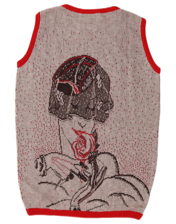 Vintage Womens Graphic Vest Tank Top IT 44 Medium Grey Spotted