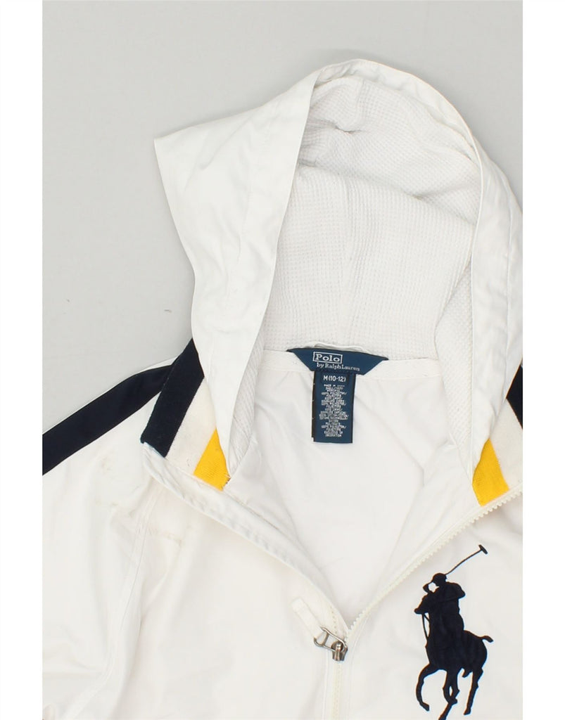 POLO RALPH LAUREN Boys Hooded Bomber Jacket 10-11 Years Medium White | Vintage Polo Ralph Lauren | Thrift | Second-Hand Polo Ralph Lauren | Used Clothing | Messina Hembry 