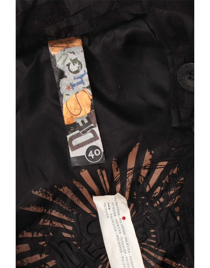 Desigual Womens Graphic Overcoat EU 40 Medium Black Geometric Polyester
