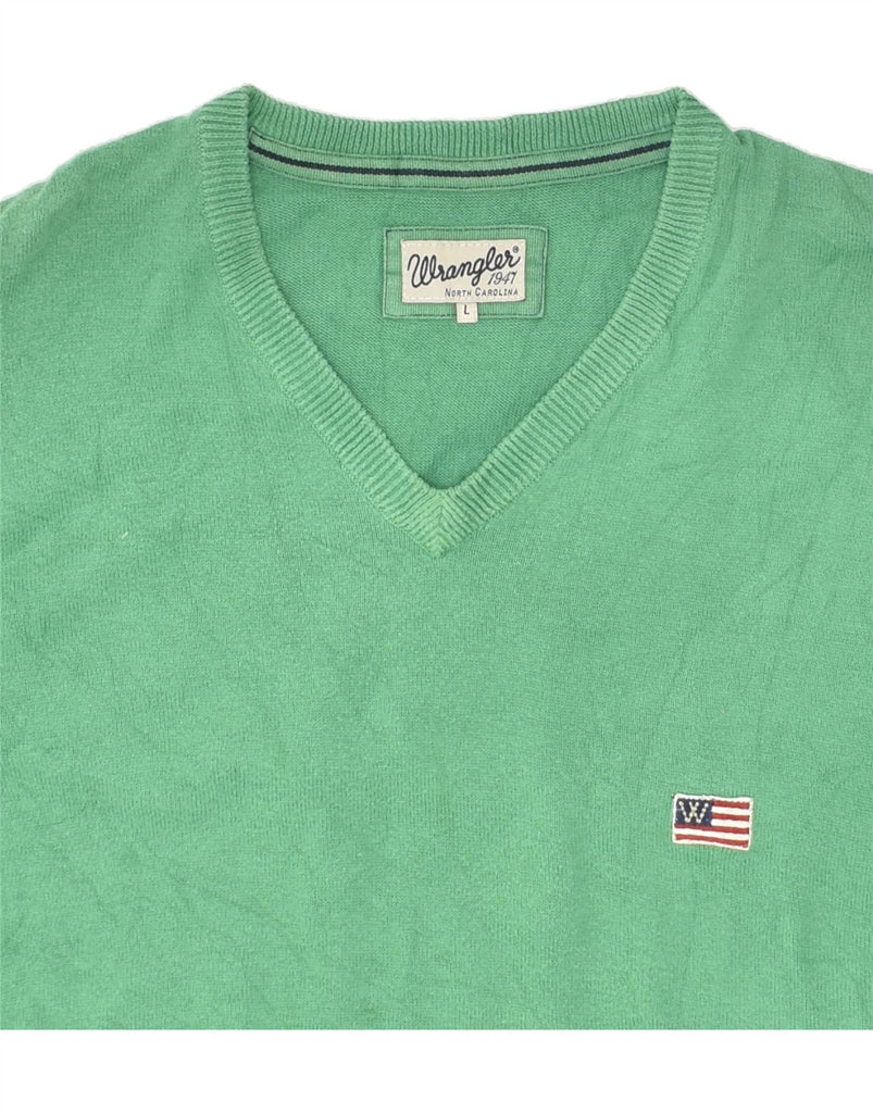 WRANGLER Mens V-Neck Jumper Sweater Large Green Cotton Vintage Wrangler and Second-Hand Wrangler from Messina Hembry 