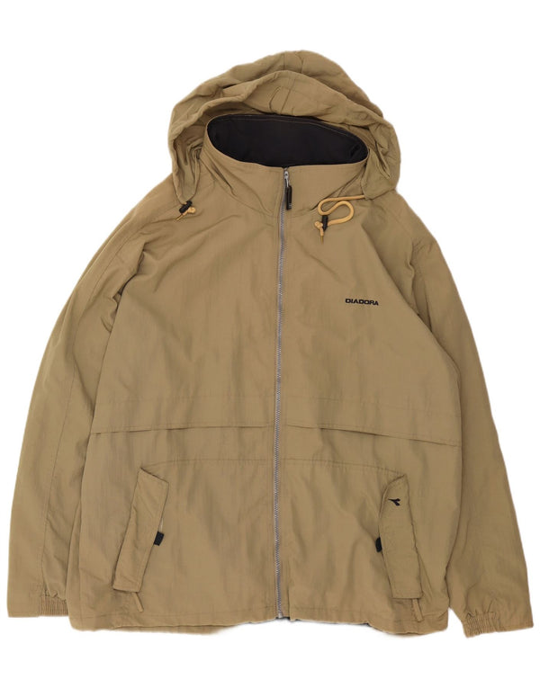 Diadora Mens Loose Fit Hooded Rain Jacket UK 40 Large Beige Polyamide