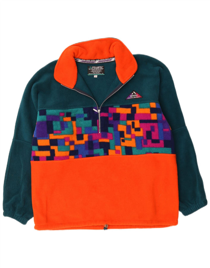 Polartec Mens Zip Neck Fleece Jumper Large Green Geometric Polyester