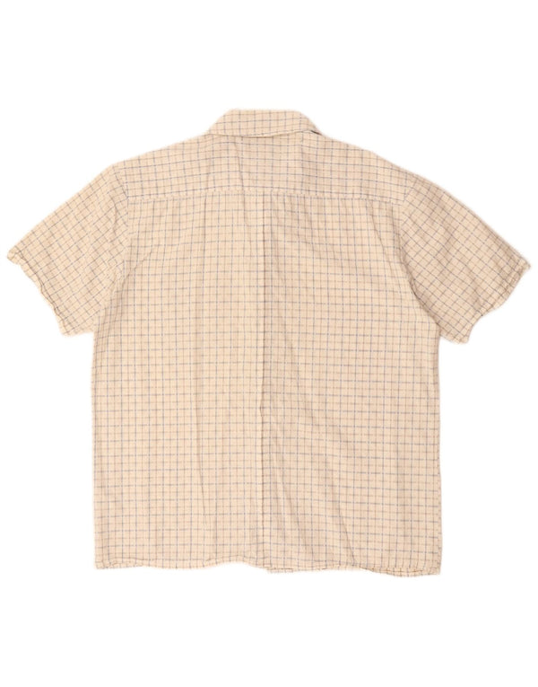 WRANGLER Mens Short Sleeve Shirt Large Beige Check Cotton