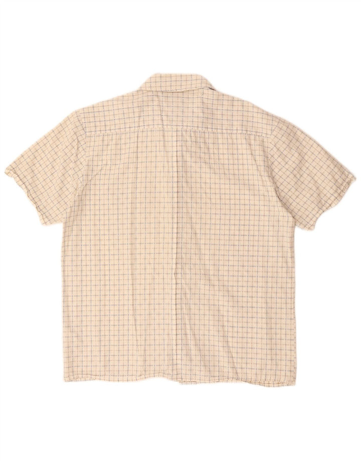 WRANGLER Mens Short Sleeve Shirt Large Beige Check Cotton