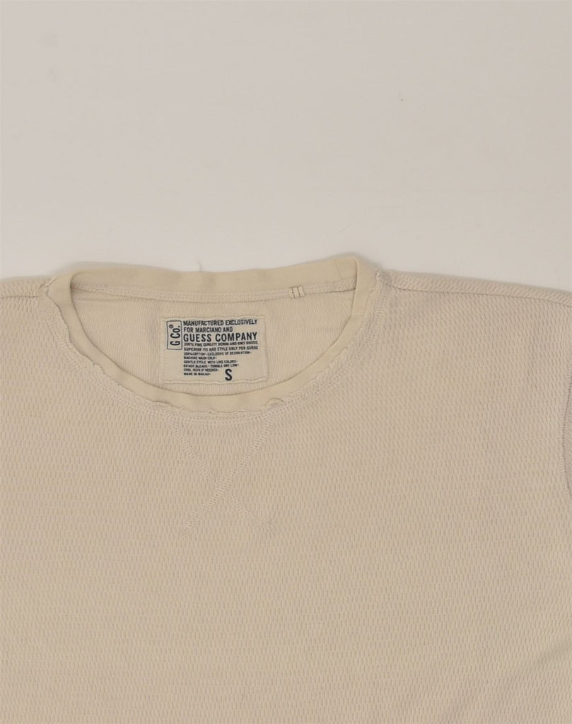 GUESS Mens Graphic Top Long Sleeve Small Beige Cotton | Vintage Guess | Thrift | Second-Hand Guess | Used Clothing | Messina Hembry 