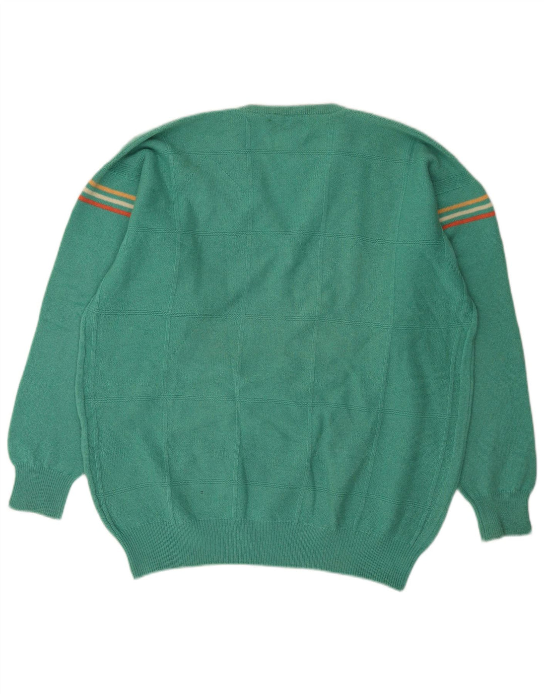 Pringle Mens V-Neck Jumper Sweater Large Turquoise Striped Wool