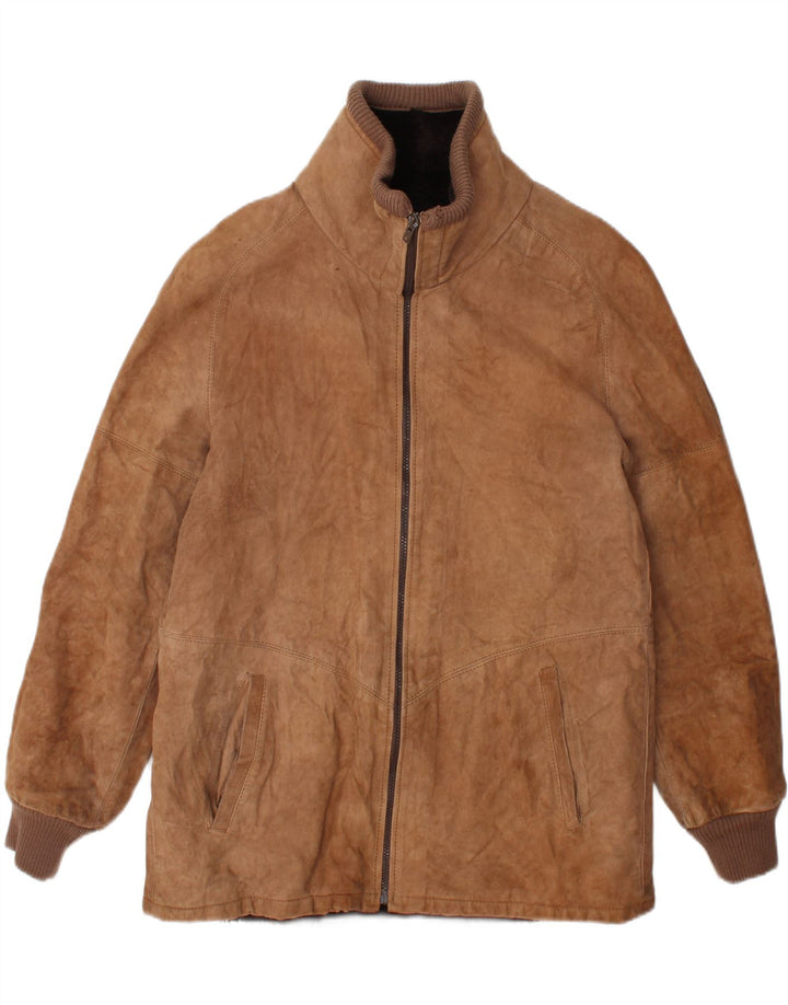 Vintage Mens Shearling Jacket UK 38 Medium Brown Leather