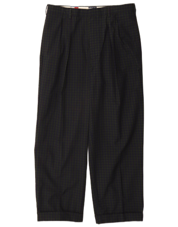 Tommy Hilfiger Mens Pegged Casual Trousers W33 L30 Navy Blue Check Cotton