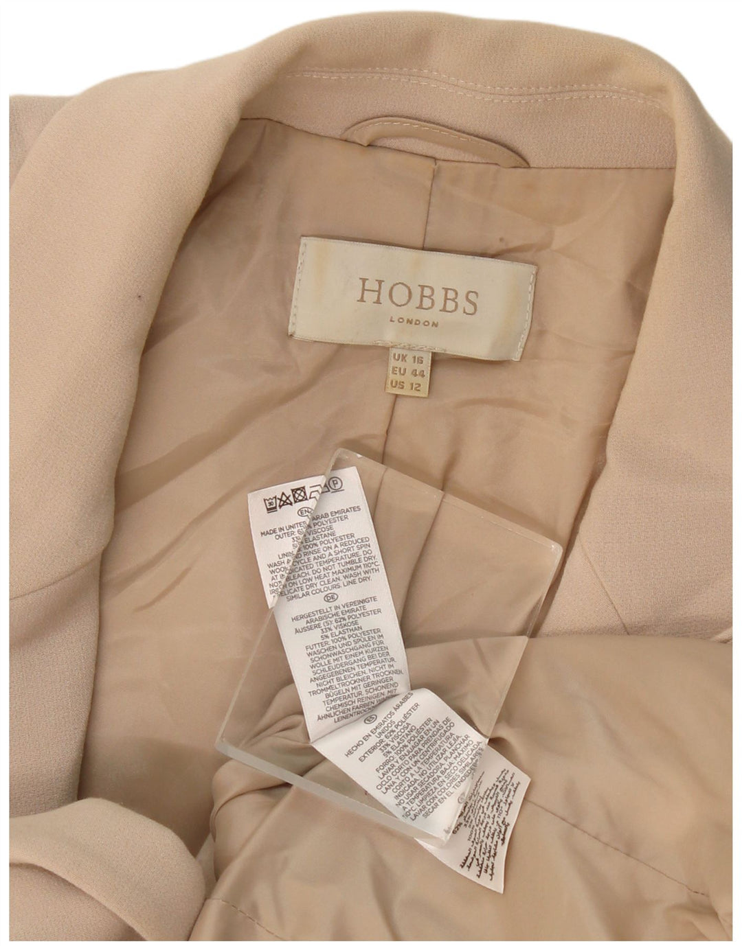 Hobbs Womens 1 Button Blazer Jacket UK 16 Large Beige Polyester