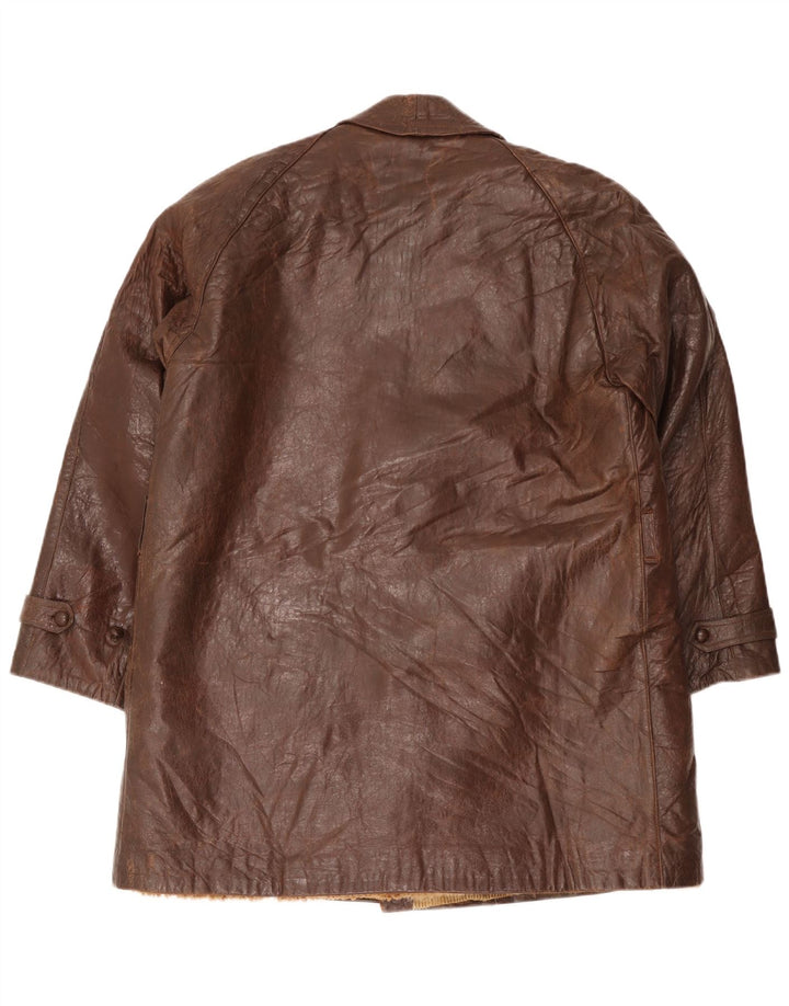 Vintage Mens Leather Double Breasted Coat UK 38 Medium Brown