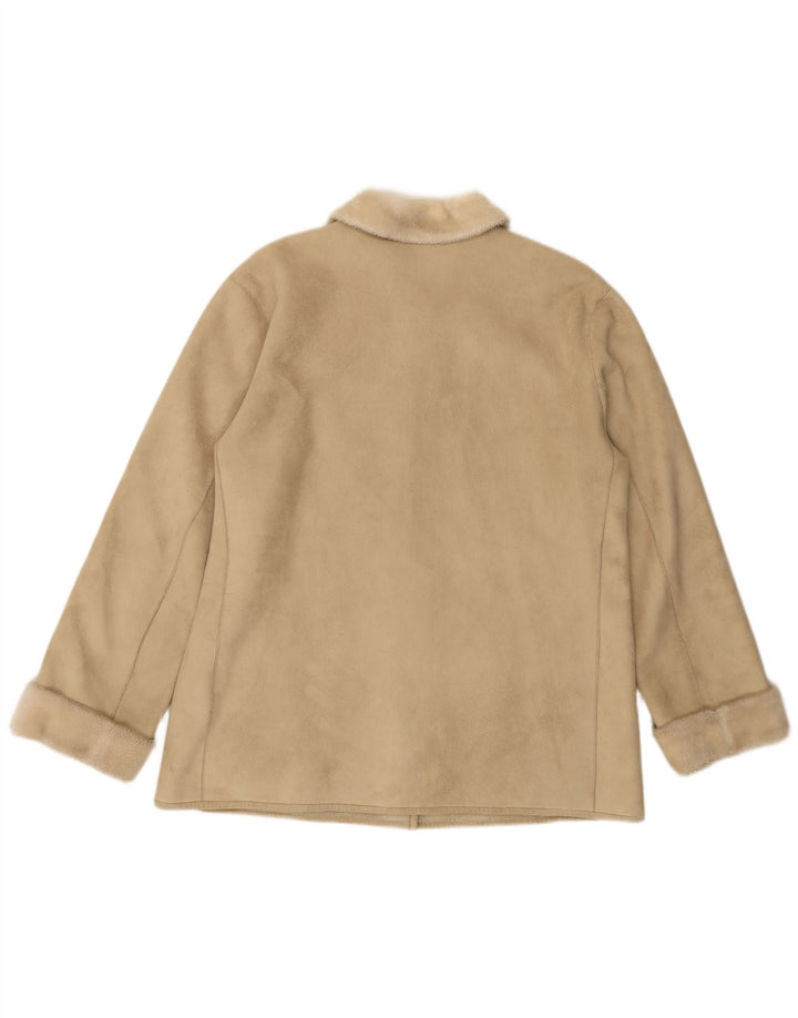 OLSEN Womens Sherpa Jacket UK 16 Large Beige Polyester
