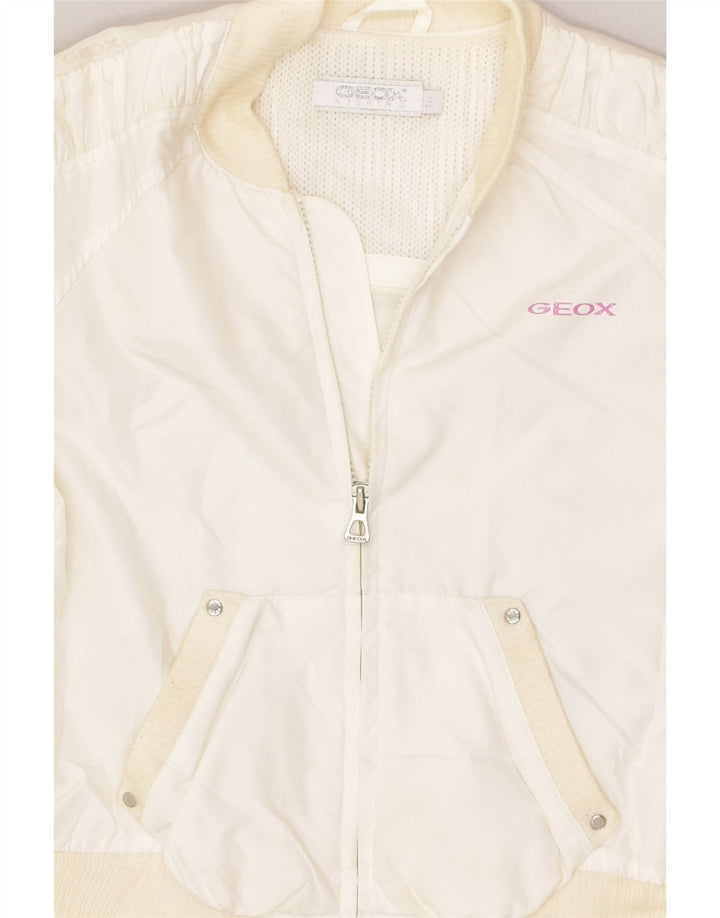 GEOX Girls Bomber Jacket 9-10 Years Off White Polyester | Vintage Geox | Thrift | Second-Hand Geox | Used Clothing | Messina Hembry 