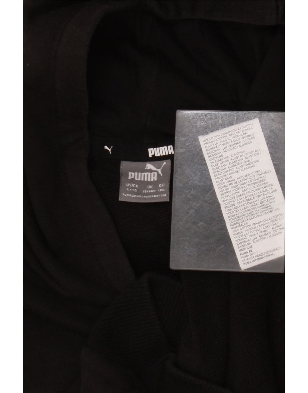 PUMA Girls Graphic Hoodie Jumper 13-14 Years Black Cotton