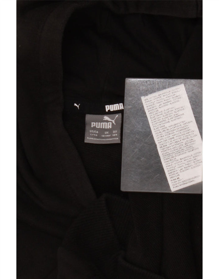 PUMA Girls Graphic Hoodie Jumper 13-14 Years Black Cotton
