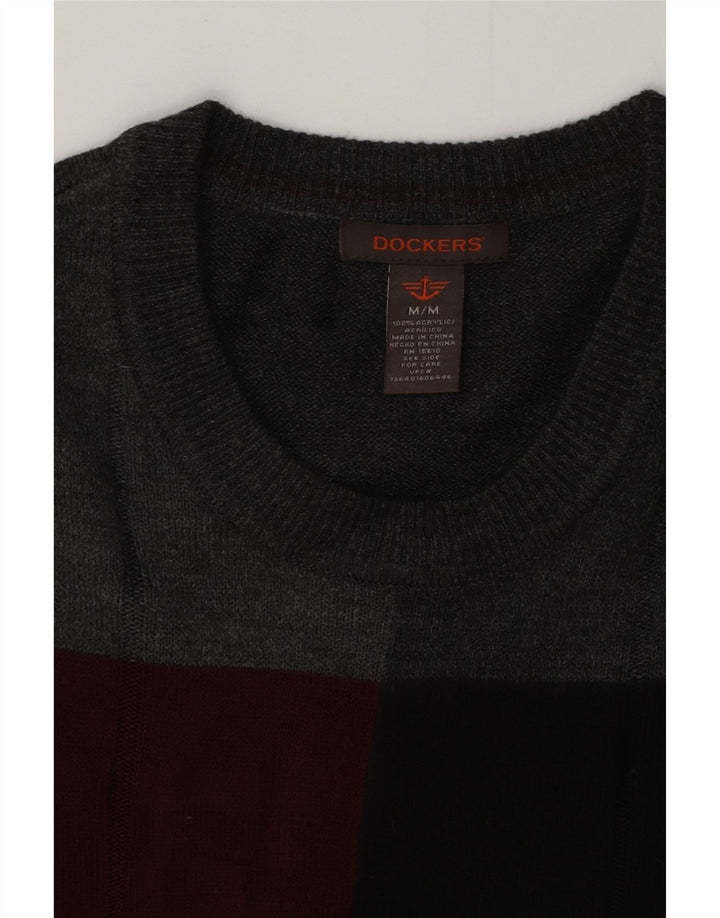 DOCKERS Mens Crew Neck Jumper Sweater Medium Grey Colourblock Acrylic
