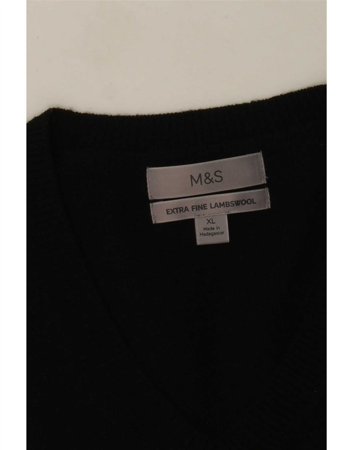 Marks & Spencer Mens V-Neck Jumper Sweater XL Black Lambswool