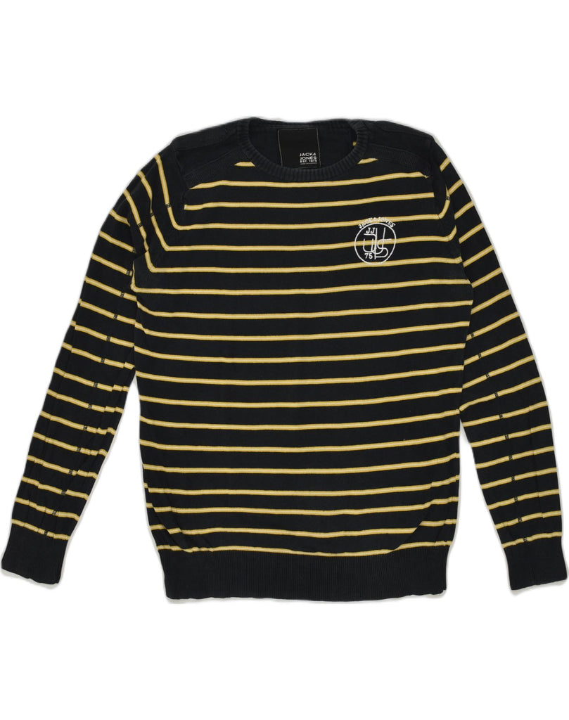 JACK & JONES Mens Crew Neck Jumper Sweater Medium Black Striped Cotton | Vintage Jack & Jones | Thrift | Second-Hand Jack & Jones | Used Clothing | Messina Hembry 