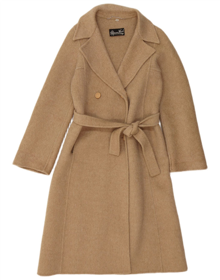 Vintage Womens Double Breasted Coat IT 42 Medium Beige Alpaca Wool