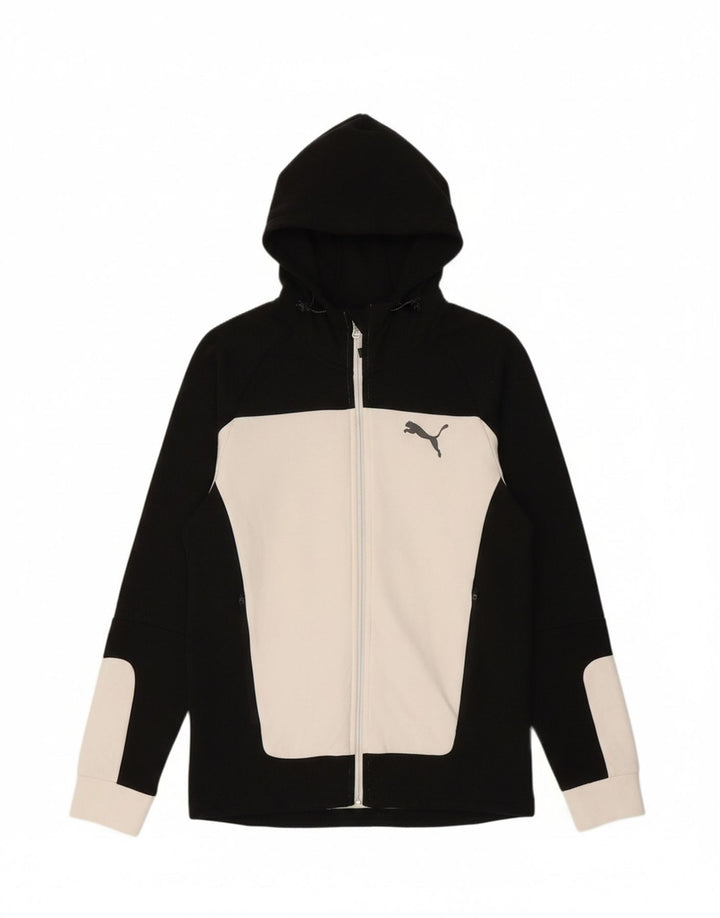 PUMA Mens Zip Hoodie Sweater Small Black Colourblock Cotton