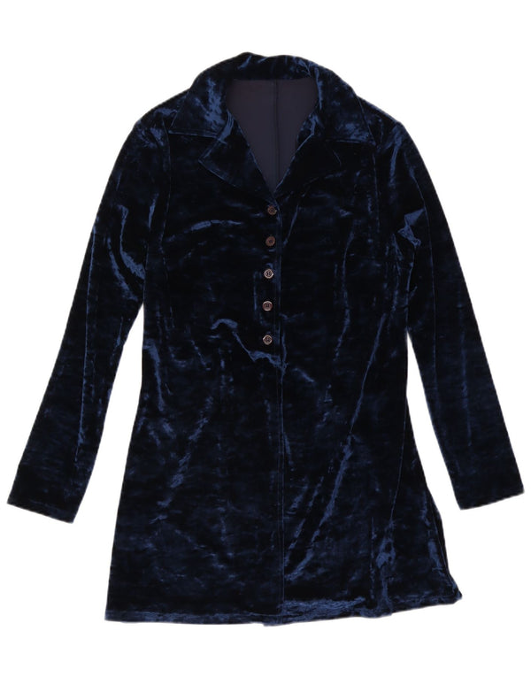 Vintage Womens Longline Shirt Blouse IT 44 Medium Navy Blue Polyester