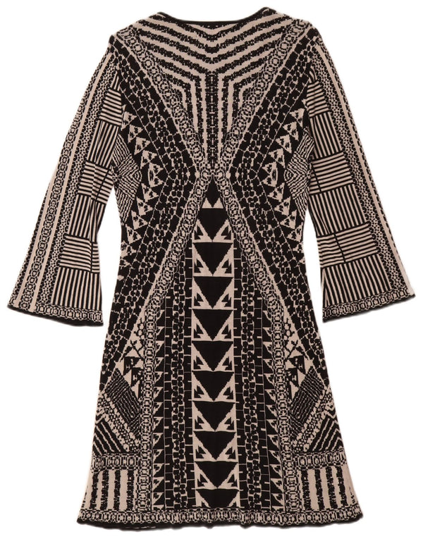 Desigual Womens Long Sleeve Jumper Dress UK 10 Small Black Geometric Silk